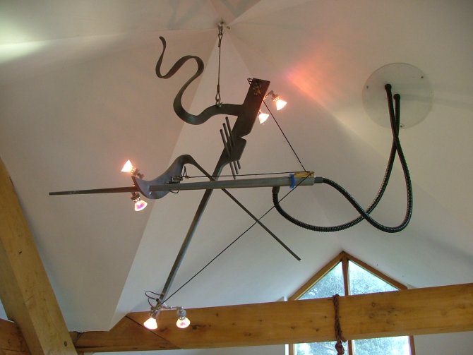 Chandelier, Forged Steel, for 12 Volt spotlamps. Gritblasted & Lacquered finish