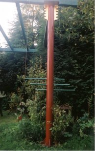 Pergola Column, Fabricated, with forged elements. Painted & Parcel Gilt